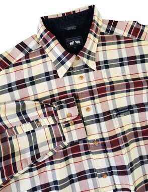 Woods and Gray  Button Down Shirt Men's XL Plaid Red Blue Cotton Long Sleeve
